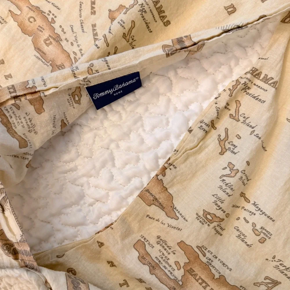 Tommy Bahama Home Caribbean Map Quilt Shams Set Tan Coastal Nautical 3pc Full